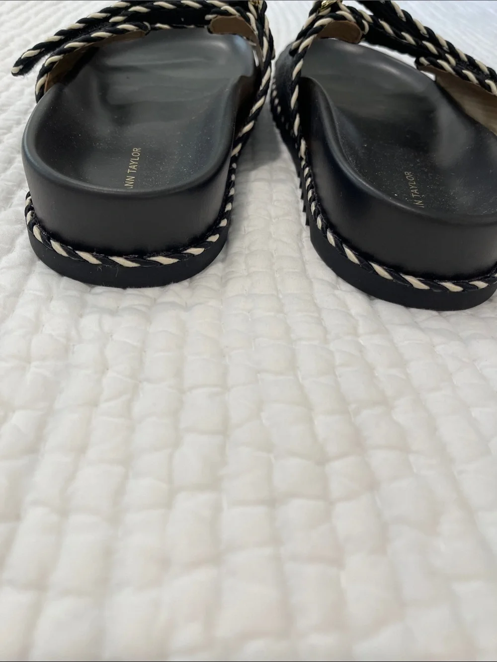 Ann Taylor Black Slide Sandals with White Trim - Picture 3 of 5